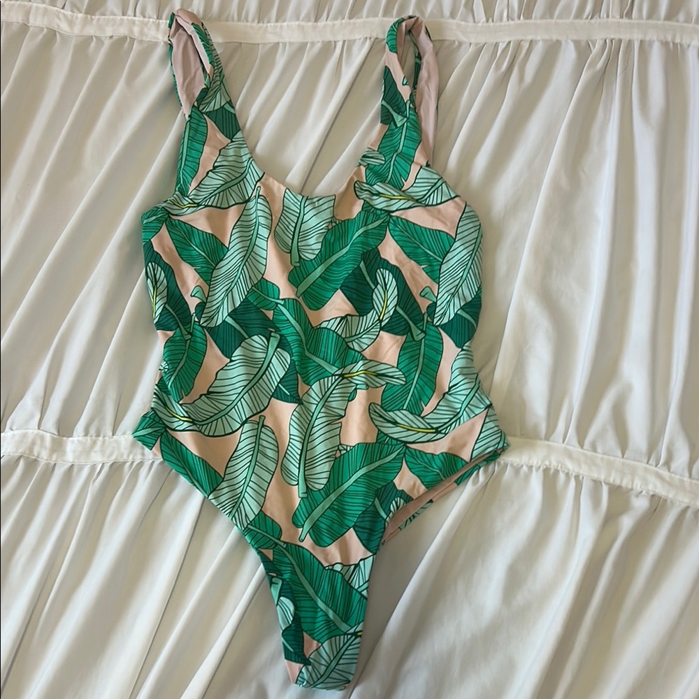 Leaf Print pink and green low back cheeky dippin daisys One-Piece Swimsuit